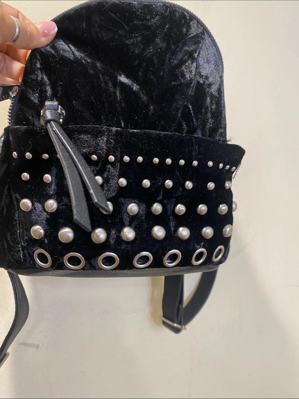 STEVE MADDEN Black Velvet Studded Mini Backpack - Women's Bag